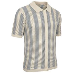 NWT Massive Luxury Knit Crochet Striped Button Down Shirt Gray/Cream Medium